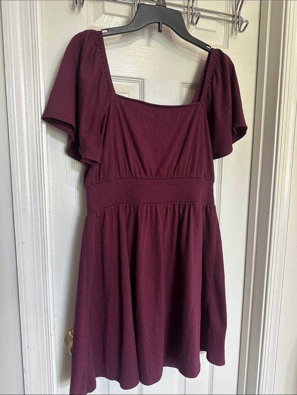 Old Navy Burgundy Square Neck Flutter Sleeve Mini Dress